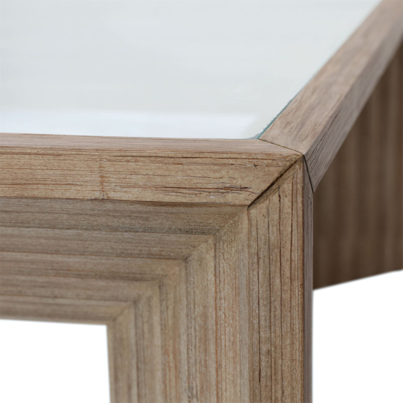 Table basse en bois de pin 46 po avec plateau en verre Cleo
