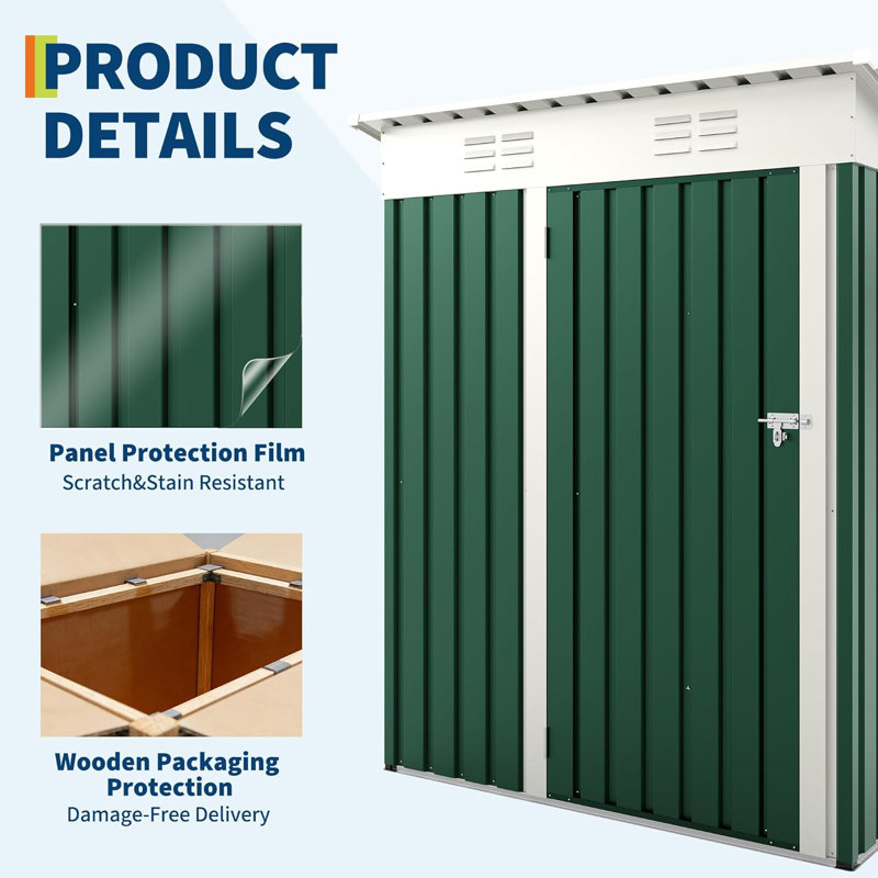 5x3 Ft Multi Purpose Outdoor Storage Shed With Lockable Door Anti Corrosion Construction Sloping Roof For Backyard And Patio Use
