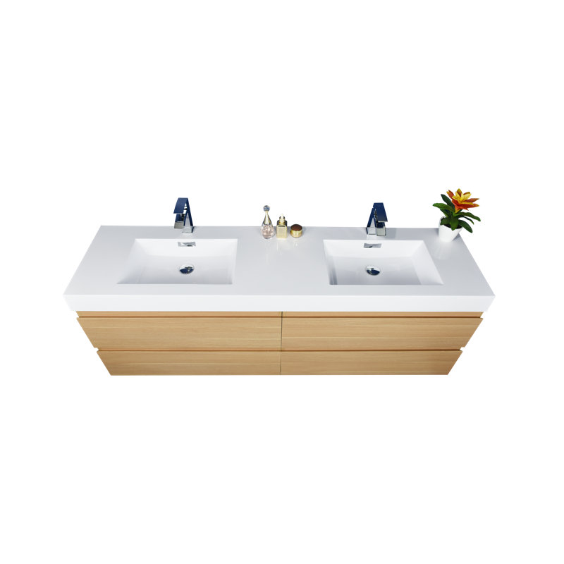 Plateau de meuble-lavabo double 70,75 po blanc avec lavabo