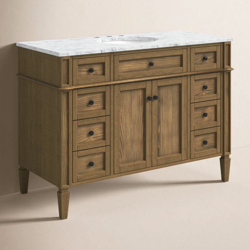 Rivers 48'' Single Bathroom Vanity with Carrara Marble Top, Driftwood
