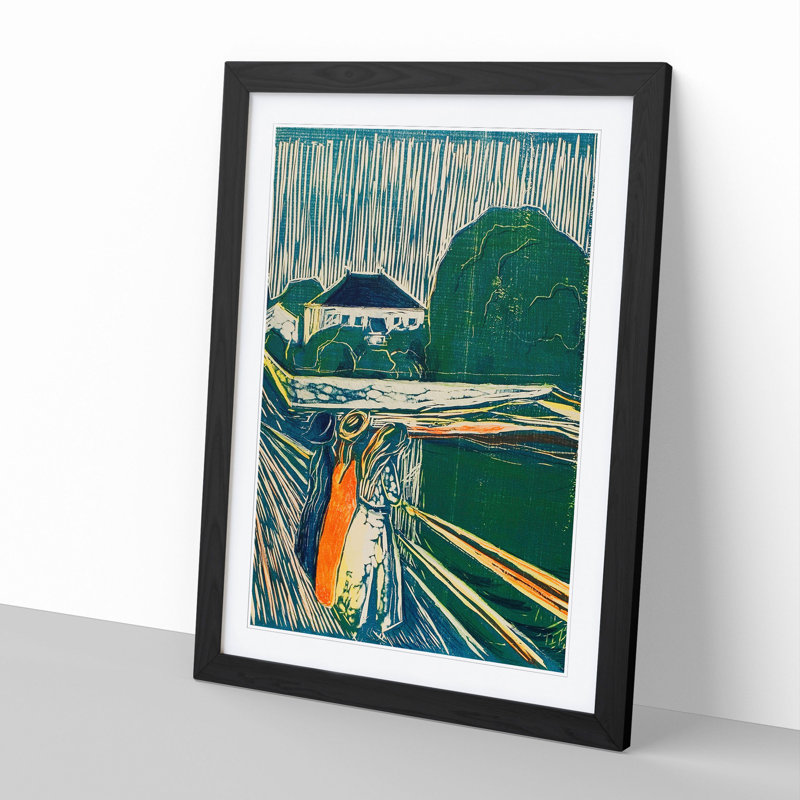 The Girls on the Bridge by Edvard Munch - Picture Frame Painting, 48cm H x 36cm W x 2cm D, Black