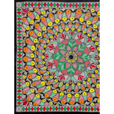 Machli Raas - signe de chance et de prospérité | Acrylique sur feuille faite à la main | Par Urwashi Nirala