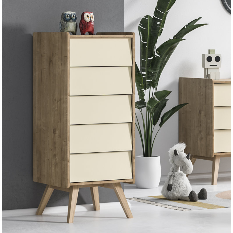 Antoine Kids 5 - Drawer Chest, Light Brown/Yellow