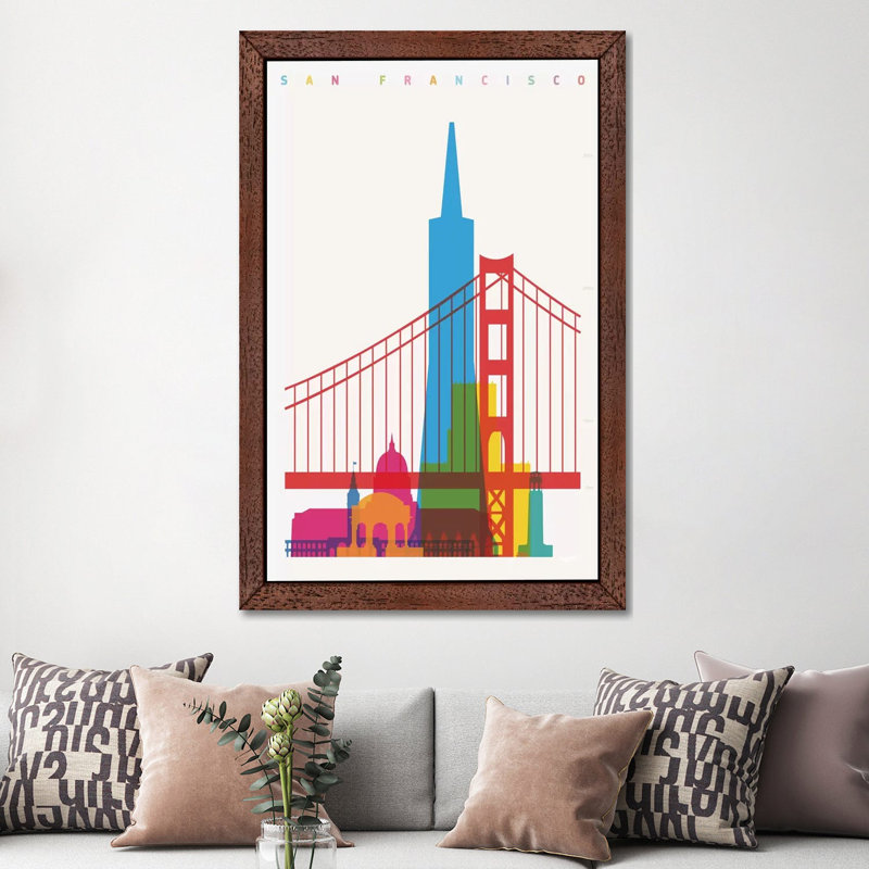 San Francisco by Yoni Alter - Floater Frame Print on Canvas, Brown Framed