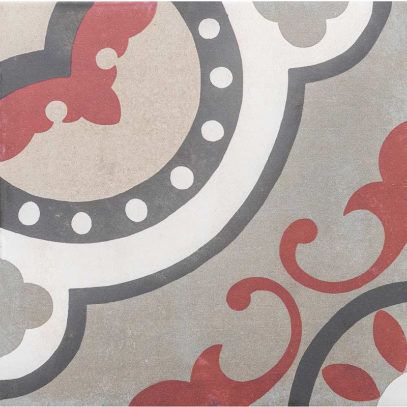 Art Deco 8" x 8" Patterned Porcelain Floor and Wall Tile, Grenade