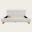 Lit plateforme tapissier contemporain à profil bas, grand lit, tissu molletonné Teddy avec tête de lit courbée et pieds en bois massif, sans sommier tapissier, blanc