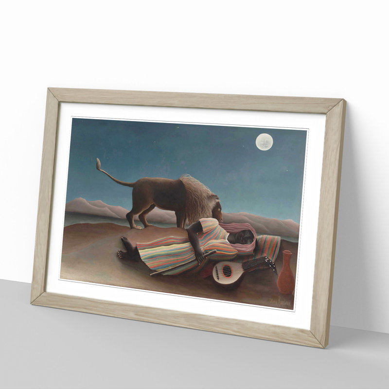 The Sleeping Gypsy by Henri Rousseau - Picture Frame Painting, Oak Framed, 48cm H x 65cm W x 2cm D