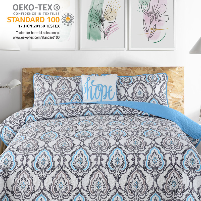 Gryson Paisley Quilt, Jade Blue, Twin Quilt + 2 Shams + 1 Throw Pillow