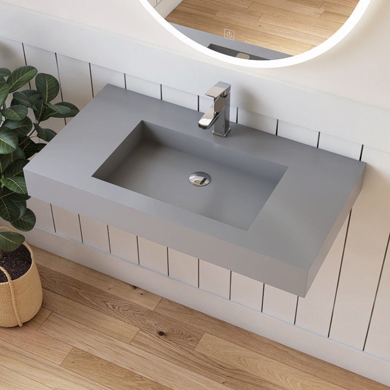 Lavabo de salle de bain mural 35 "avec trou pour robinet, Gris clair