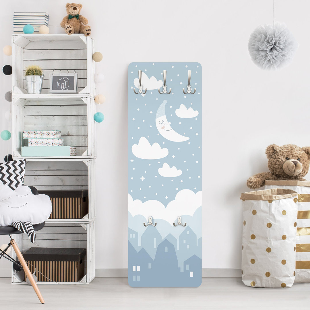 Starry Sky with Moon Wall Mounted Coat Rack