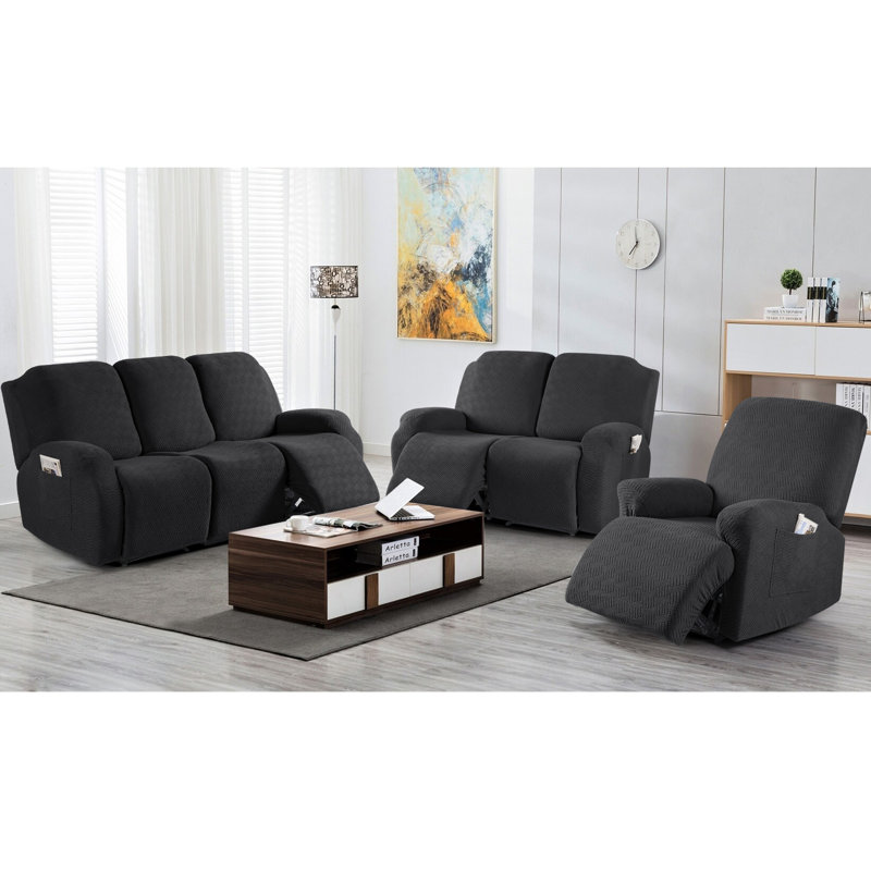 Wald Stretch Recliner Sofa Slipcovers Recliner Chair Covers With Pockets, Black