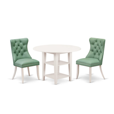 L'ensemble de salle à manger 3 pièces comprend une table de cuisine ronde avec Dropleaf et des tablettes et 2 chaises rembourrées