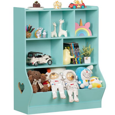 Kids Toy Storage Organizer, 3 Tier Children Small Bookcase and Bookshelf, Toddler 7 Cubby Toy Storage Cabinet, Toy Shelf for Playroom, Bedroom, Living Room, Nursery, School(Green)