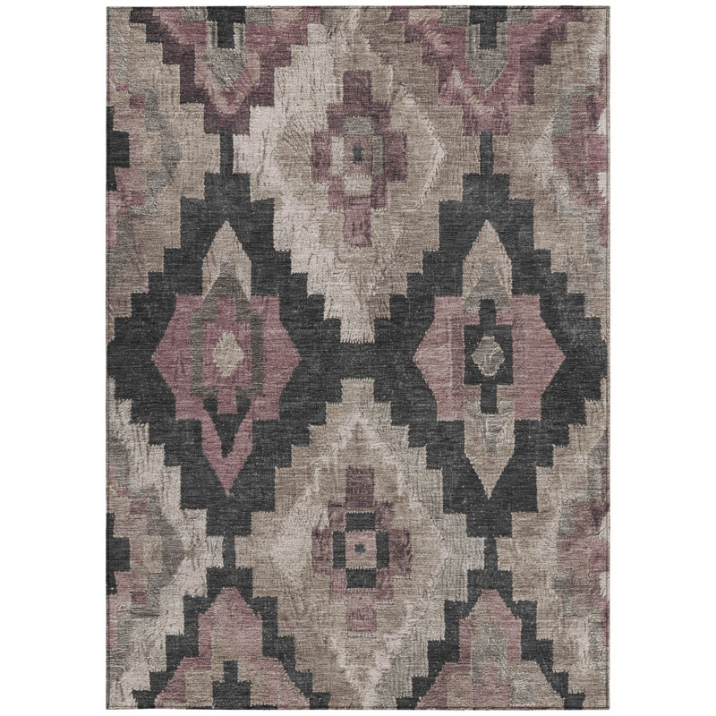 3' X 5' Taupe And Charcoal Aztec Washable Indoor Outdoor Area Rug