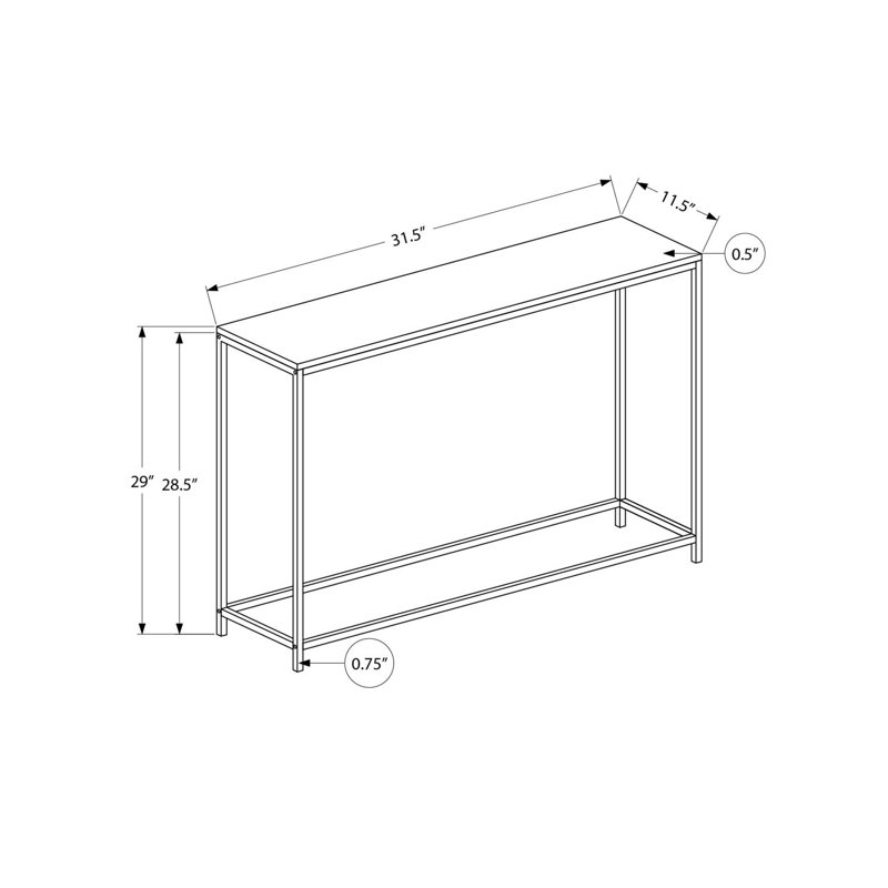 Kip Sofa Console Table, 32 Inch Narrow Top, Open Metal Frame, White, White