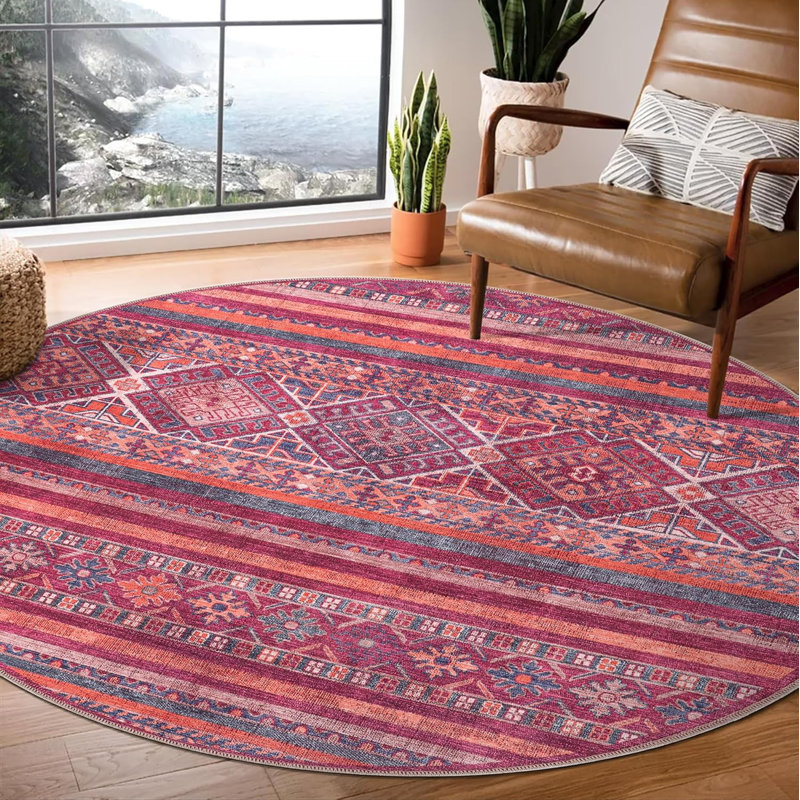 Throw Area Rugs Soft Indoor Carpet Pads For Living Room Non-Slip Mat Fade Resistant Floor Rug 1322R, Round 120 cm