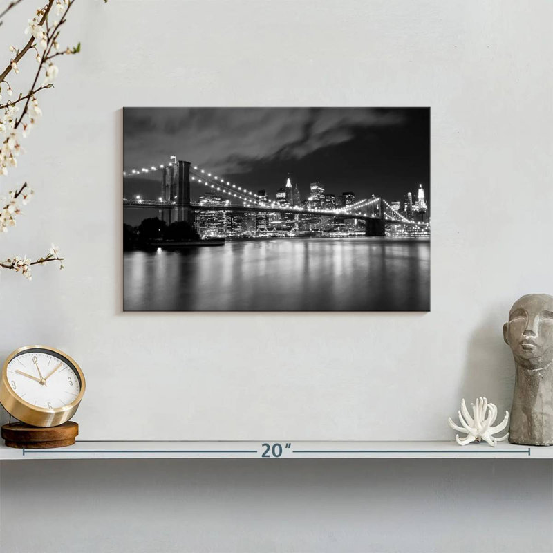 Impression sur toile Brooklyn Bridge At Night, H 8 po x l 12 po x P 1 po