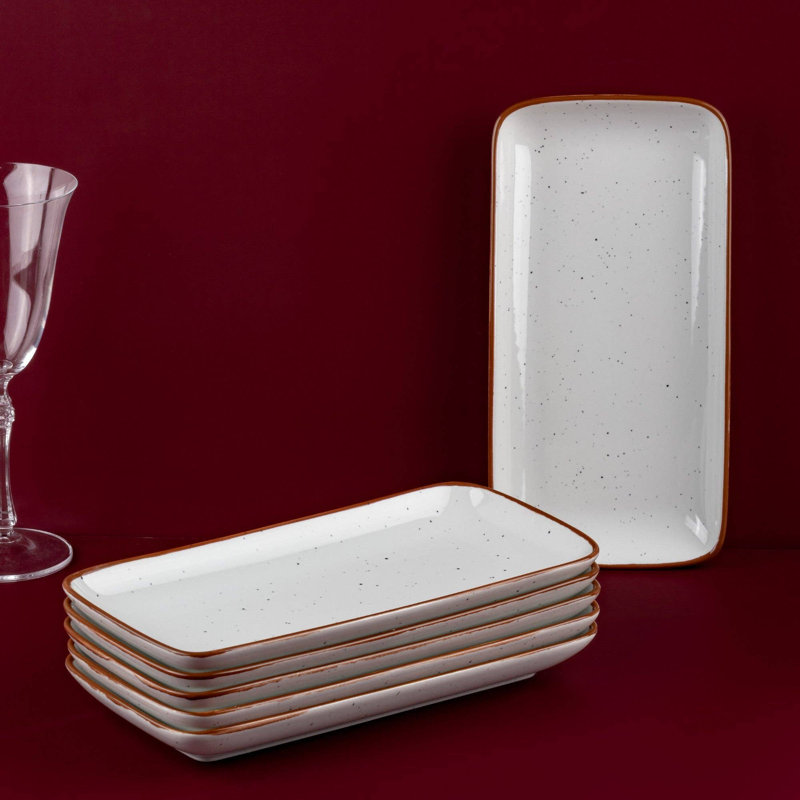 Assiette rectangulaire en porcelaine de qualité supérieure | Va au micro-ondes et au lave-vaisselle, 14,17 x 6,5 x 1,18 po
