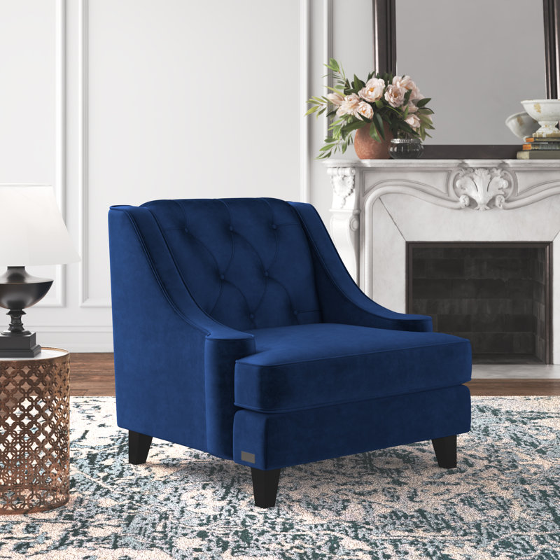Asriel 36" Wide Tufted Polyester Armchair, Navy Polyester