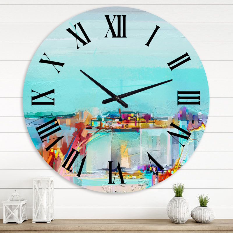 Abstrait paysage marin coloré IV - horloge murale moderne, Médium