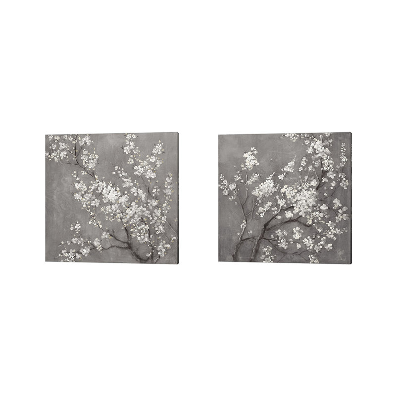 «White Cherry Blossoms On Grey Crop» par Danhui Nai, art sur toile (ensemble de 2)