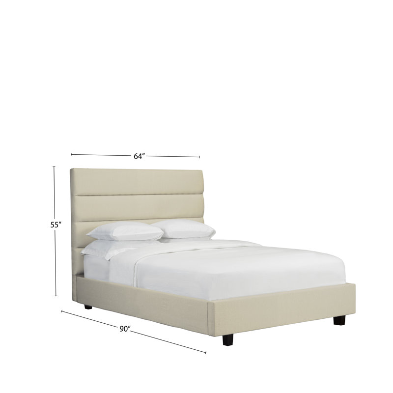 Lit plateforme tapissier capitonné Straughter, Grand, Cuir - Ivoire