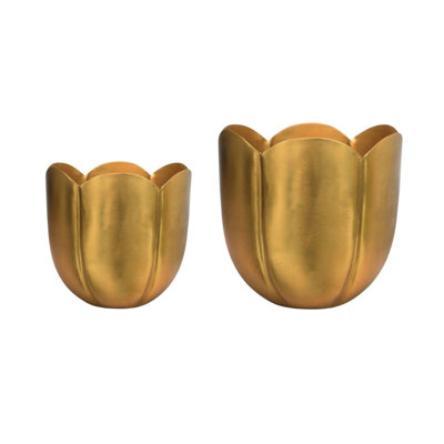 Eva Metal Tulip Gold Planter Set of 2