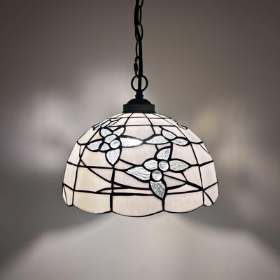 Klima Tiffany Pendant Lighting White Stained Glass Flowers LED Bulb Included 12"W*12"D*60"H