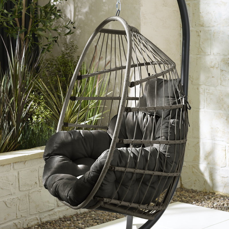 Kouts Cosy Rattan Weave Hanging Egg Chair Garden With Cushion - Contemporary Modern Design, Grey
