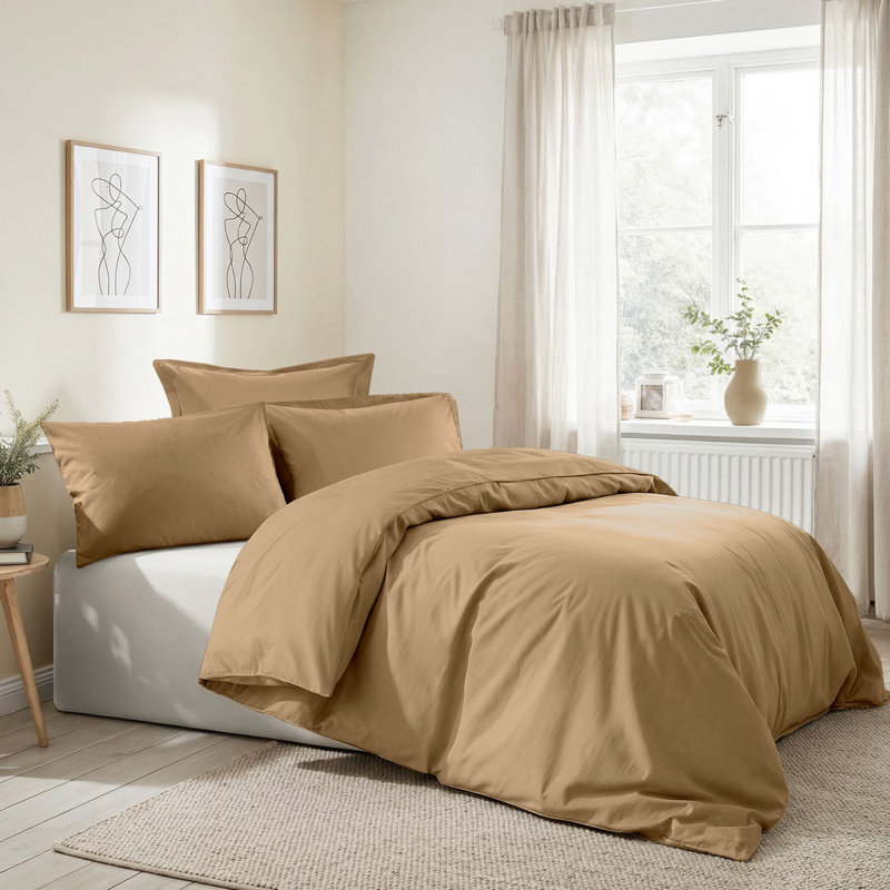 Premium Ranforce Double Quilt Cover Set, Light Brown, 79 x 79 inches | 100% Cotton, Soft & Breathable, Includes 2 Pillowcases (23.6 x 23.6 inches) | Machine Washable, Elegant Design for Cozy Bedrooms
