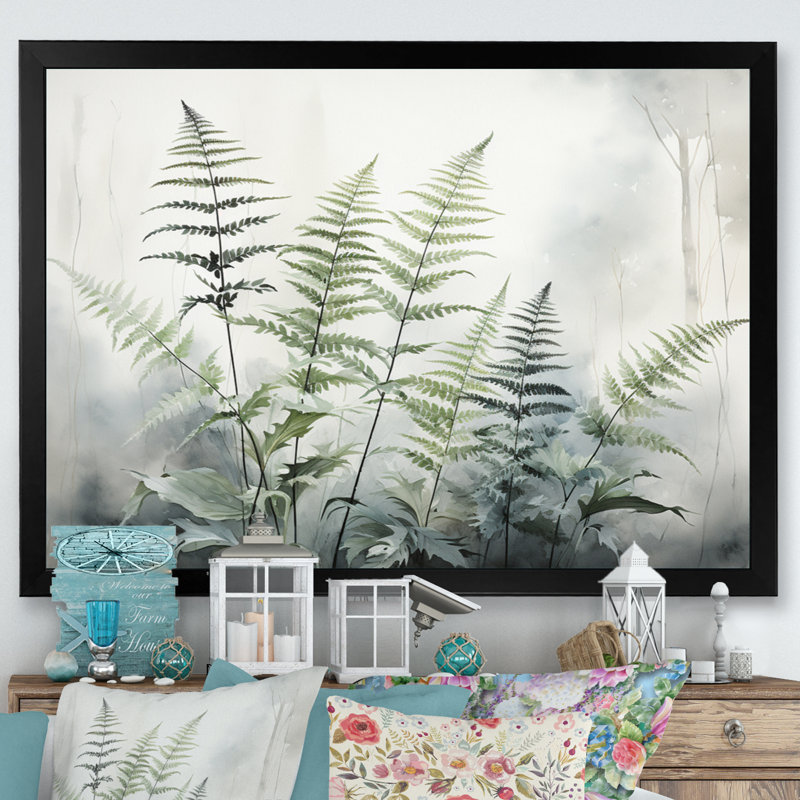 Ferns Silver Whispers II - fougères, impressions sur toile, H 30 po x l 40 po x P 1,5 po, Cadre simple noir