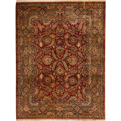 Tapis rouge et noir noué à la main de haute qualité