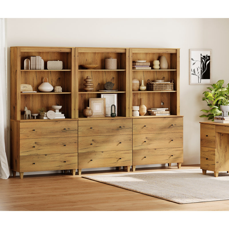 Lysiane 71 Inches Tall Bookcase With 9 Drawers, 3-Tier Bookshelf With Open Shelves For Home Office, Living Room, 106" Wide, 3 Column