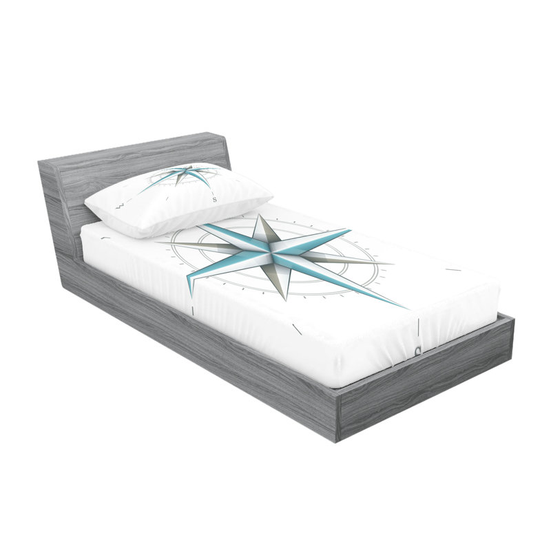 Drap-housse et coussin décoratif Ambesonne Compass, bleu sarcelle et gris pâle