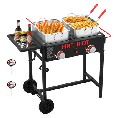 100000 BTU Outdoor Propane Deep Fryer, Double Burner Commercial Fryer with 2 Pack 18QT Aluminum Pots & Frying Baskets, Ideal for Fish Fry, Wings, Fries, Cajun Fry