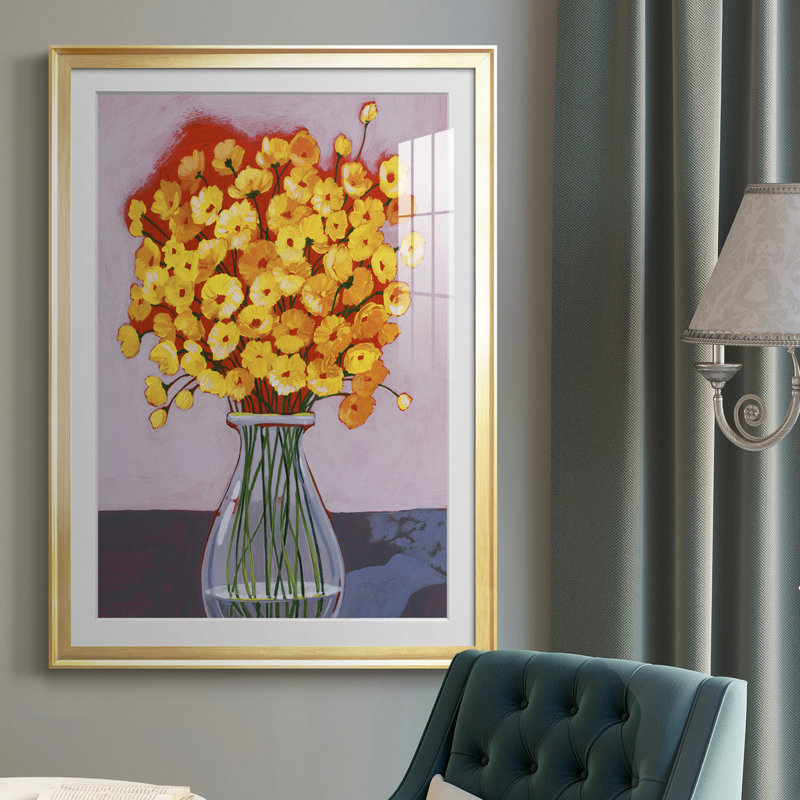 Daisy Bouquet II - peinture encadrée, H 30,5 po x l 22,5 po x P 1 po, Cadre doré