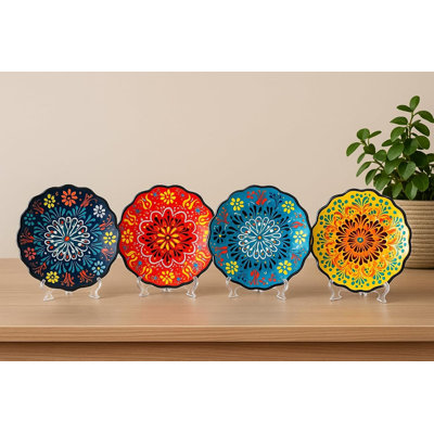 4-Piece 5-Inch Handmade Turkish Ceramic Plate Set – Wall & Table Decor & Jewelry/Ring Dish – Decorative Rings & Jewelry Tray Set