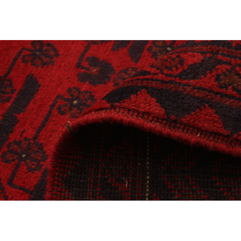Tapis de zone en laine rouge 3 pi 5 po x 4 pi 11 po one-of-kind à la main-noué la 2010 esari turque Allaina