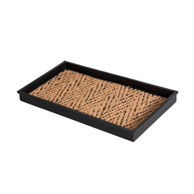 Eco-Friendly 14" x 24" Tan and Black Heavy-Duty Rubber Boot Tray with Raised Edge for Muddy Shoes, Garden Tools & Pet Supplies — Indoor/Outdoor