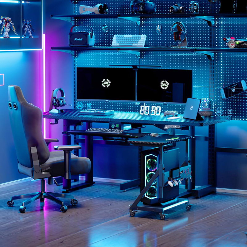 Adjustable Height Computer Tower Cart With Lockable Casters, Mobile PC Stand With Pegboard Storage For Office And Home Use
