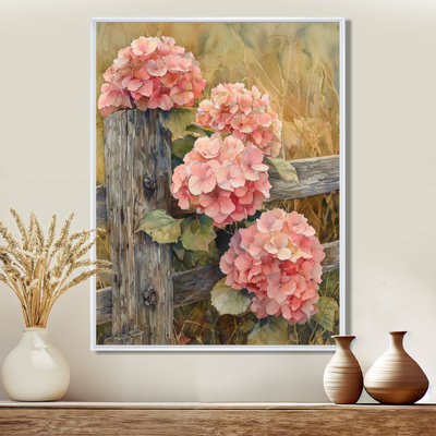 Farm Hydrangeas By The Fence I - Hydrangea, reproduction d'art sur toile