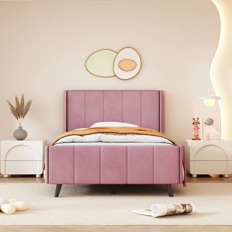 Lit plateforme en velours, Simple, Rose