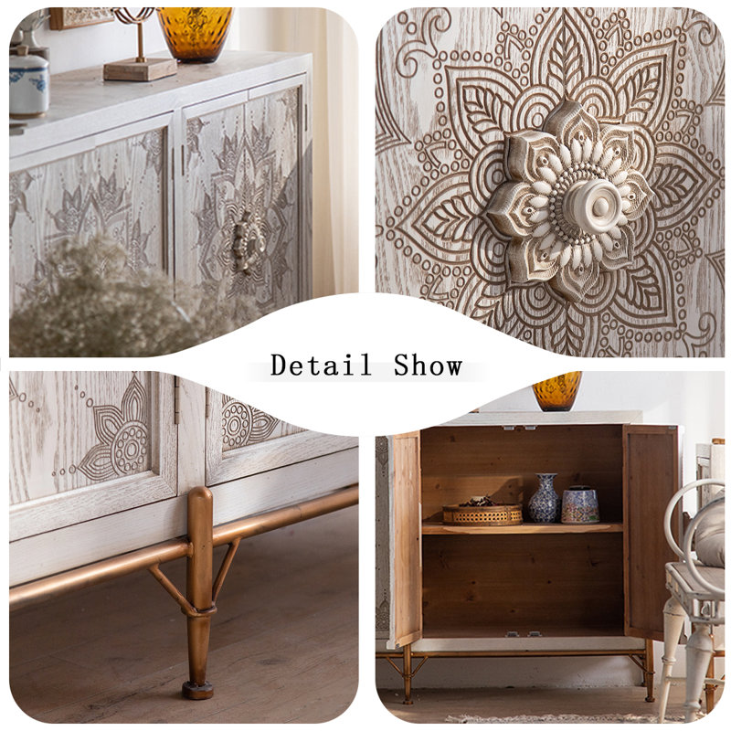 Retro White Solid Wood Sideboard