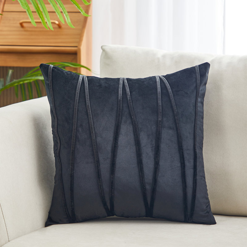 Velvet Chevron Lines Chevron Velvet Throw Pillow, Black
