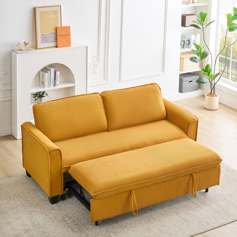 Kothan 78.4 '' Square Arms Sleeper Couch 3 in 1 Convertible Sleeper Sofa Bed with Pull Out Bed, Orange