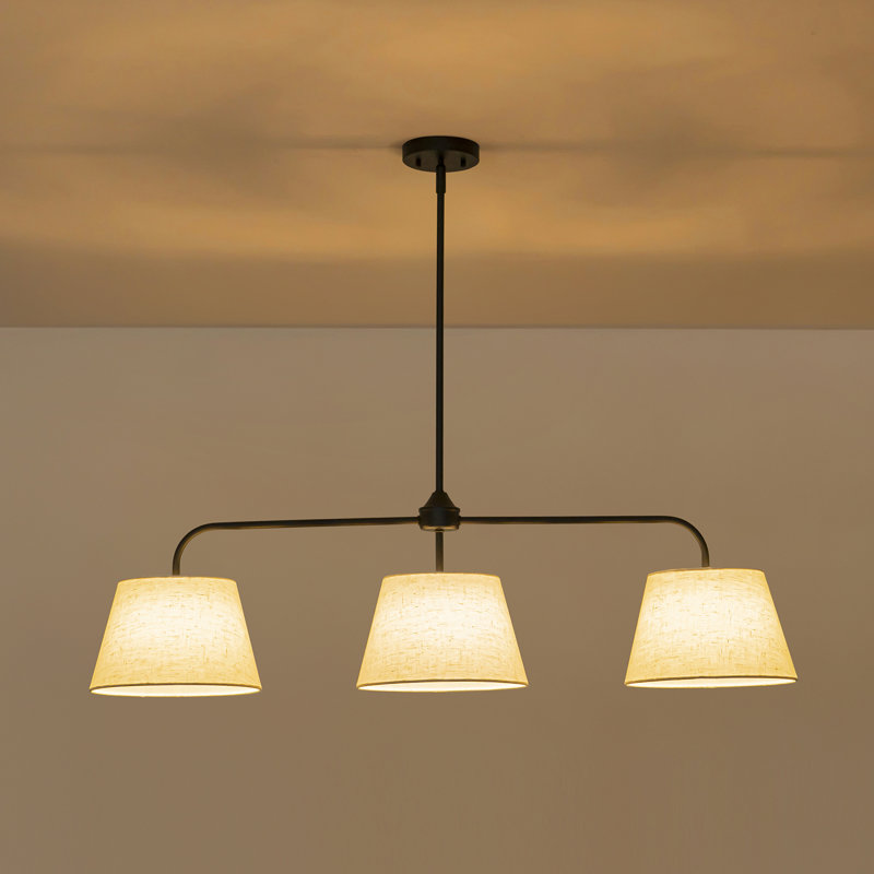 3-light Modern Linear Linen Drum Pendant, Matte Black