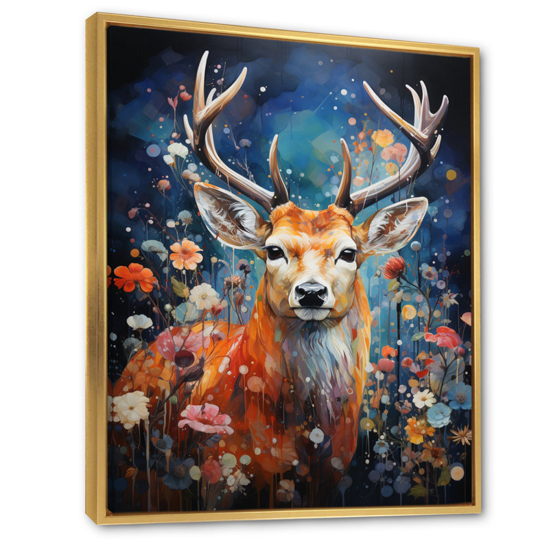 «Avalee Animal Deer Symphony of Forest I», reproduction, H 44 po x l 34 po x P 1,5 po, Cadre flottant doré