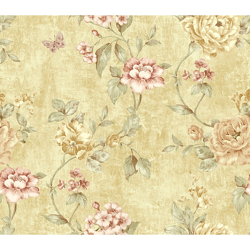 Papier peint à motif de chemin de fer à motif floral Demeter, Miel métallique / fraise