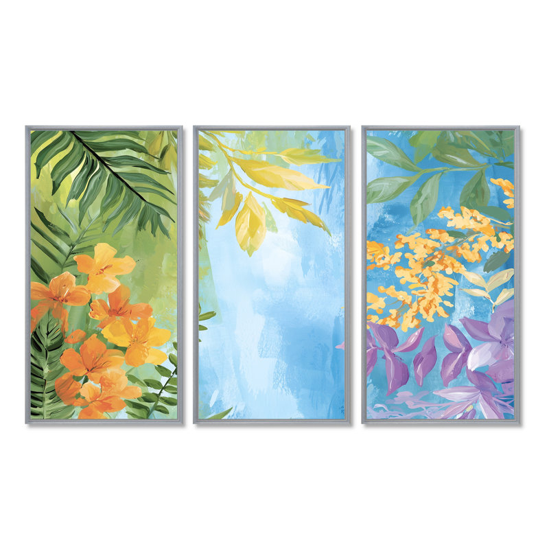 Summer Jungle Path To Heaven II - Abstract Botanicals Wall Art Print Set, Floater Framed Print, 40" H x 60" W, Silver