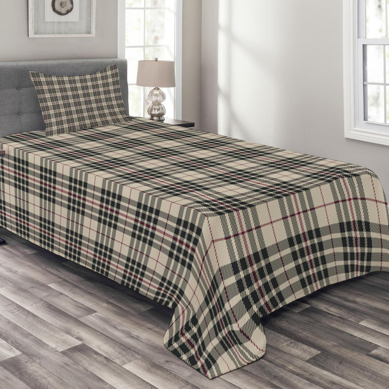 Abstract Farmhouse / Country Polyester Plaid Coverlet, Twin Coverlet + 1 Sham